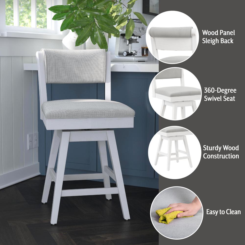 Clarion Wood and Upholstered Counter Height Swivel Stool, Sea White. Picture 6