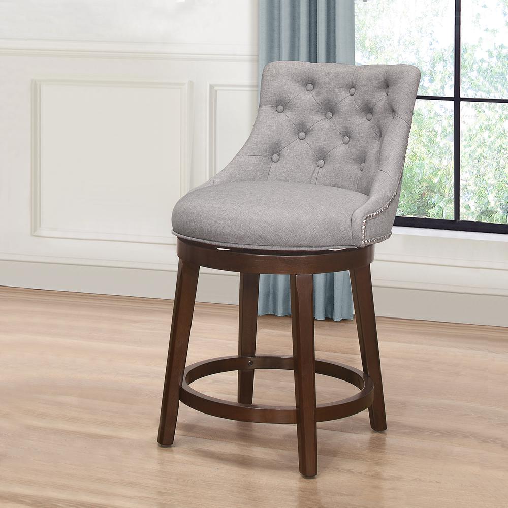 Halbrooke Wood Swivel Counter Height Stool, Gray Fabric. Picture 10