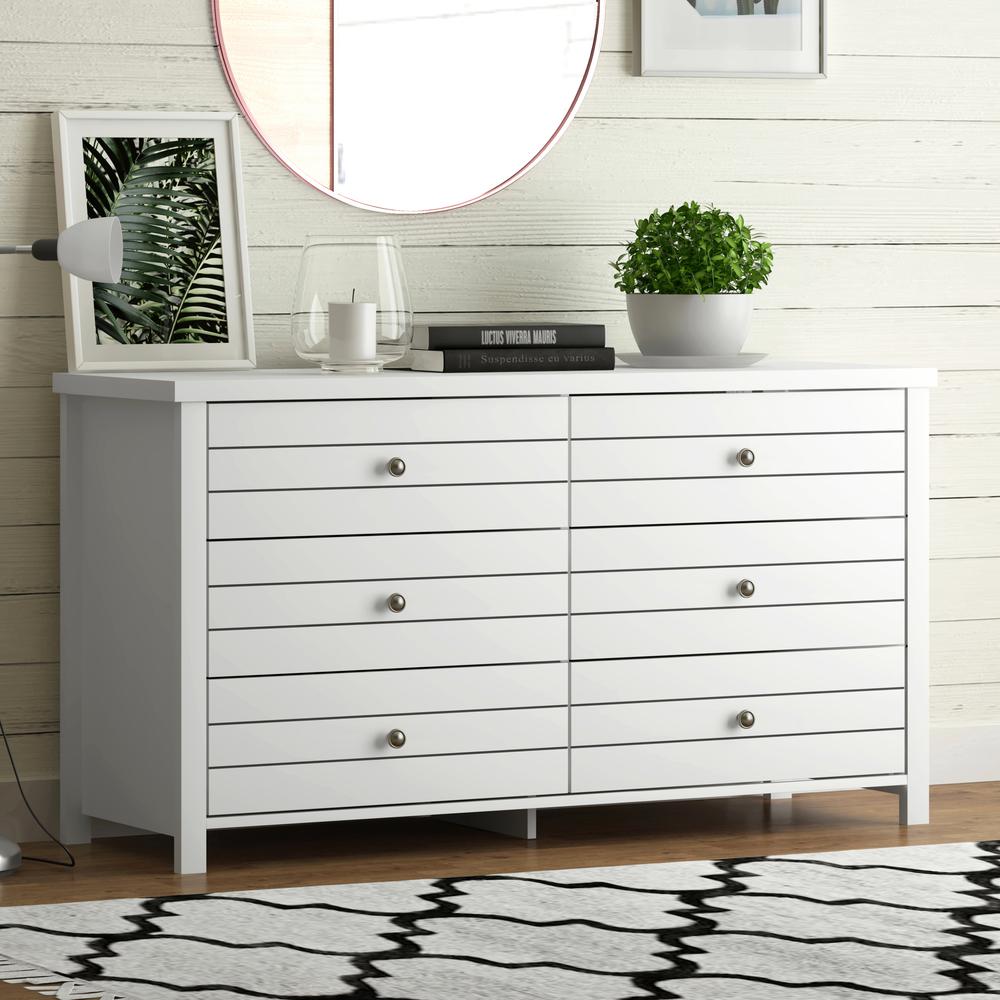 Living Essentials by Hillsdale Harmony Wood 6 Drawer Dresser, Matte White. Picture 2