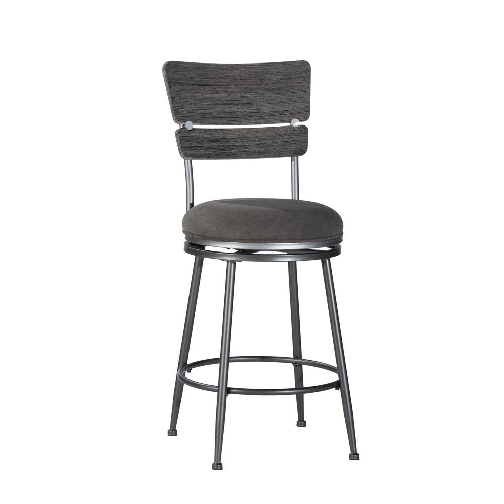 Melange Metal Wood Back  Counter Height Swivel Stool, Charcoal. Picture 1