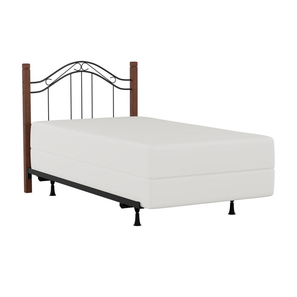 Matson Twin Metal Headboard with Frame and Cherry Wood Posts, Black. Picture 1