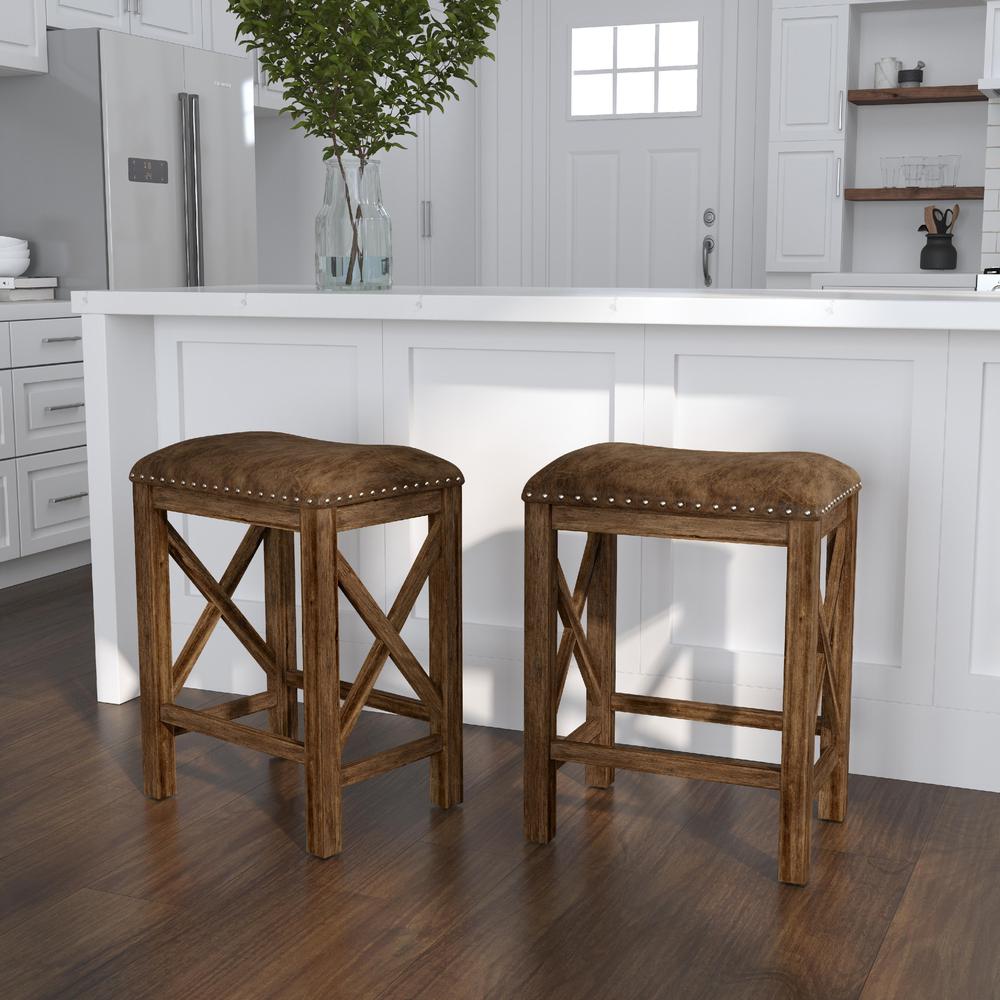 Willow Bend Wood Backless Counter Height Stool, Set of 2, Antique Brown Walnut. Picture 2