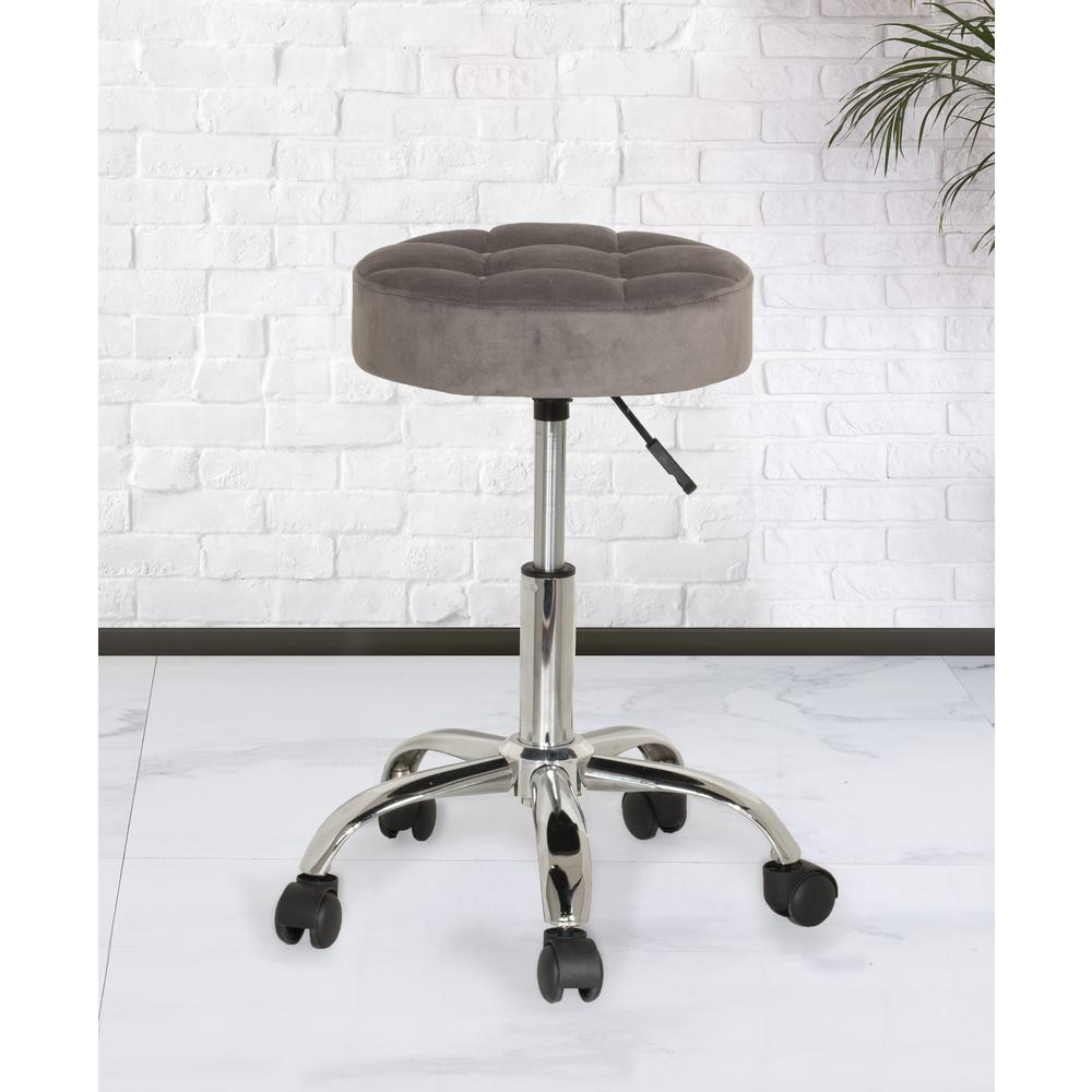 Tufted Adjustable Backless Vanity/Office Stool with Casters, Gray. Picture 3
