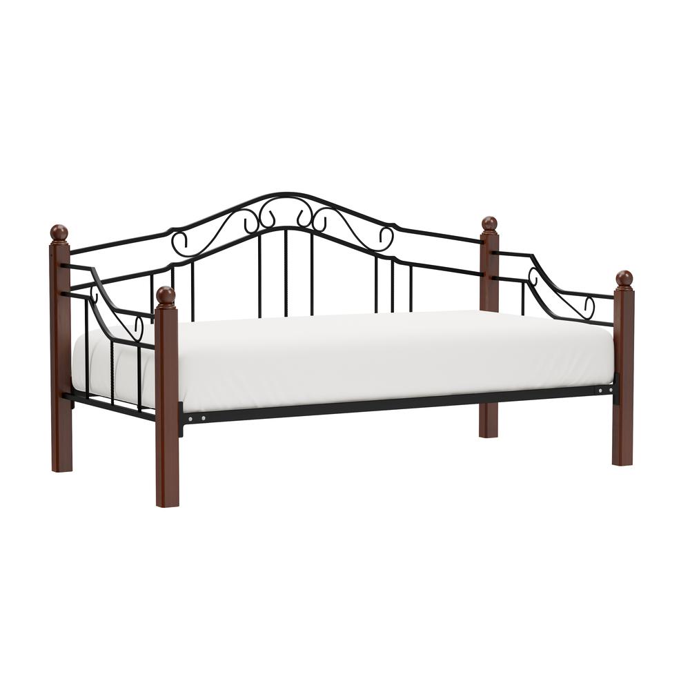 Wood and Metal Twin Daybed, Black with Cherry Posts. Picture 1