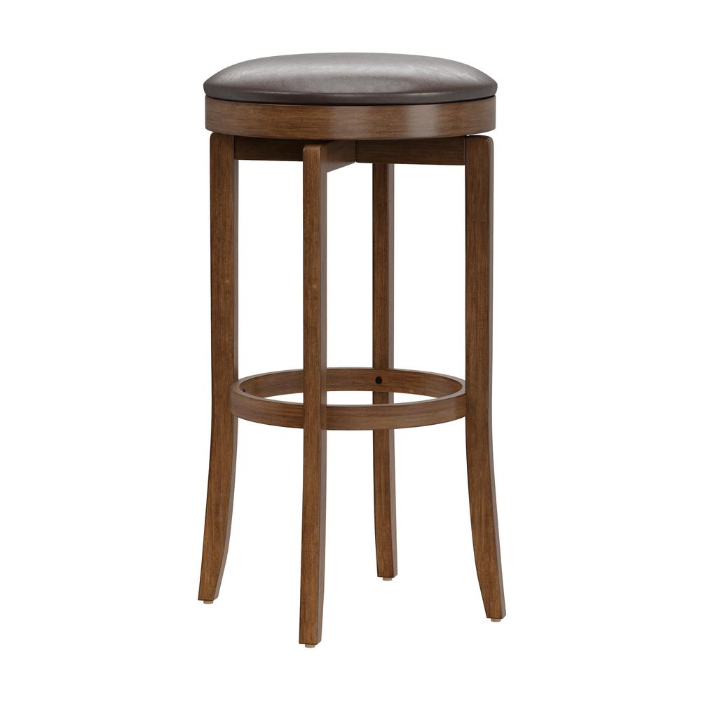 Brendan Wood Backless Bar Height Swivel Stool, Brown Cherry. Picture 1