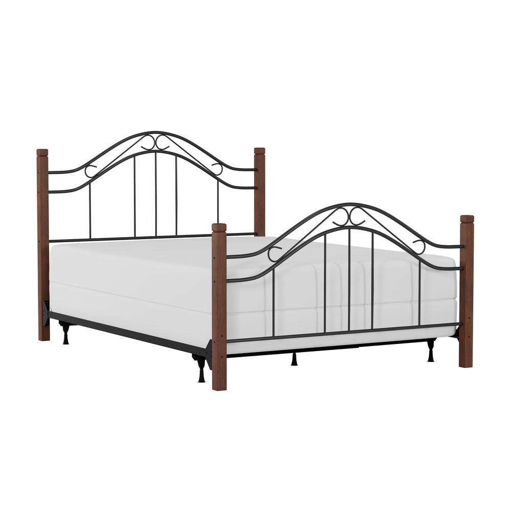 Matson Queen Metal Bed with Cherry Wood Posts, Black. Picture 1
