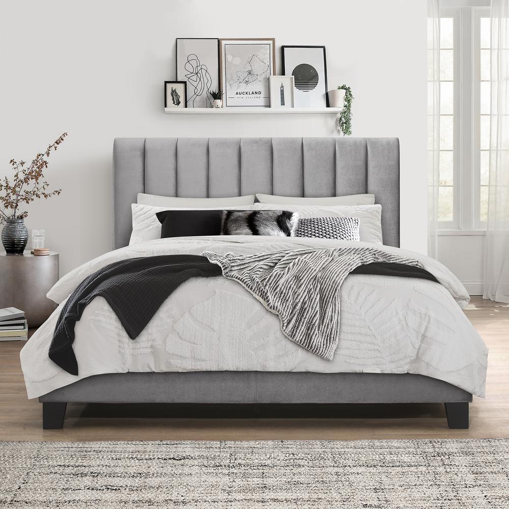 Crestone Upholstered Queen Platform Bed, Silver/Gray. Picture 11