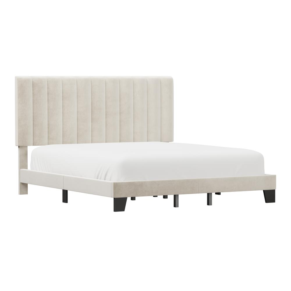 Crestone Upholstered Adjustable Height King Platform Bed, Cream. Picture 1