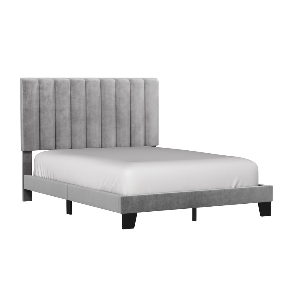 Crestone Upholstered Queen Platform Bed, Silver/Gray. Picture 1