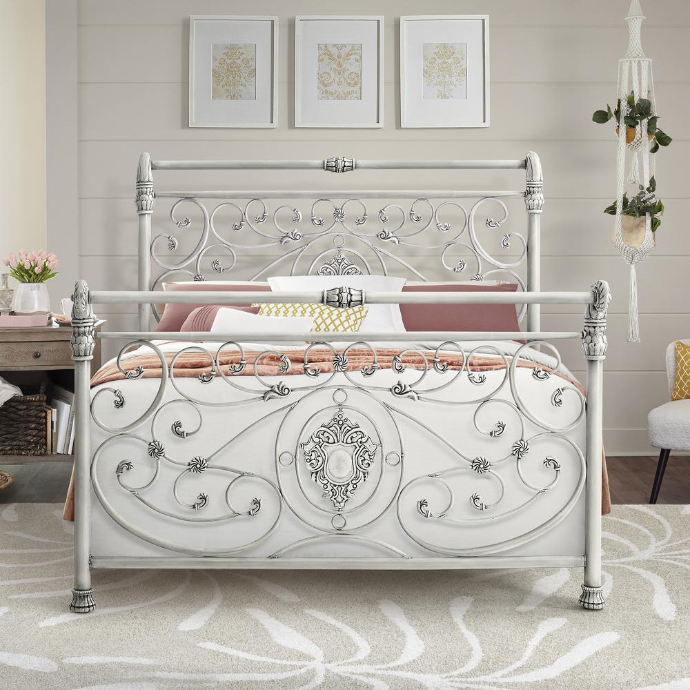 Mercer Queen Metal Sleigh Bed, Brushed White. Picture 4