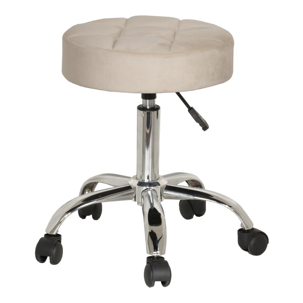 Tufted Adjustable Backless Vanity/Office Stool with Casters, Cream. The main picture.