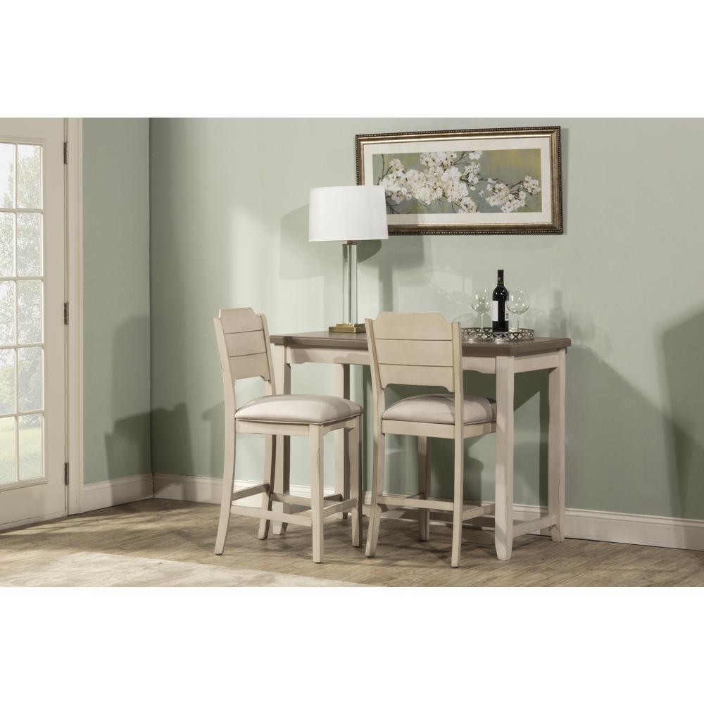 Clarion Wood 3 Piece Counter Height Dining Set with Open Back Stools, Sea White. Picture 2