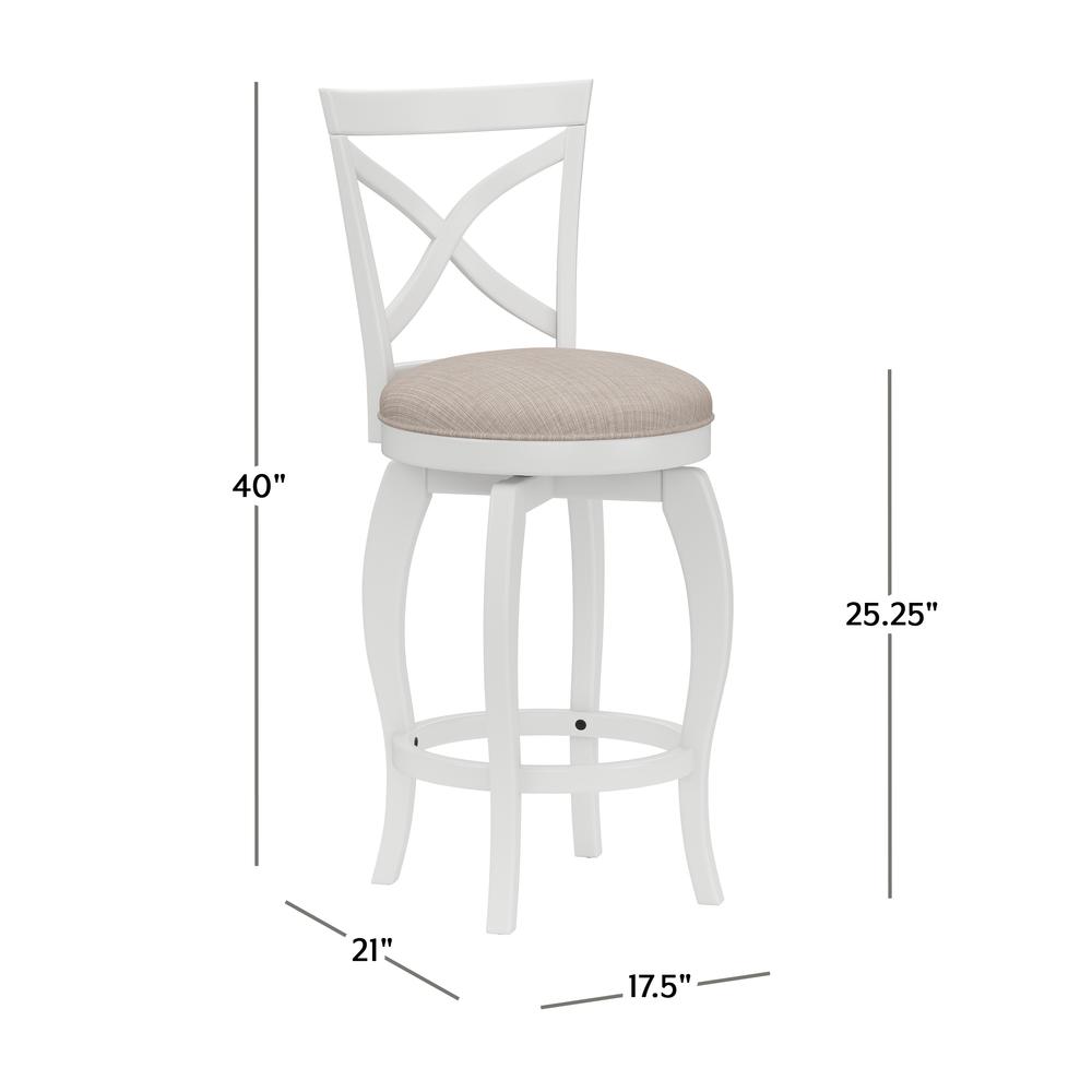 Ellendale Wood Counter Height Swivel Stool, White with Beige Fabric. Picture 6