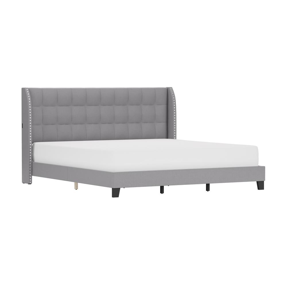 Buchanan Upholstered Tufted King Platform Bed with 2 Dual USB Ports,. Picture 1