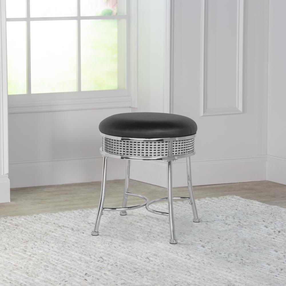 Hillsdale Furniture Venice Backless Metal Vanity Stool with Black Faux Crystals, Chrome. Picture 2