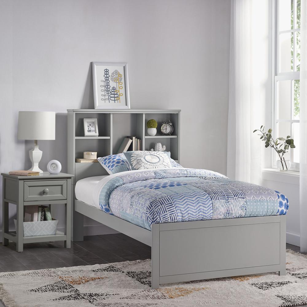Twin Bookcase Bed with Nightstand, Gray. Picture 3