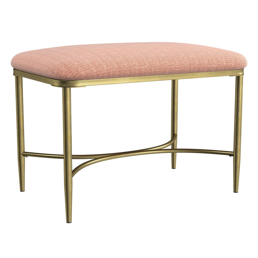 Wimberly Modern Backless Metal Vanity Stool, Gold with Coral Fabric. Picture 1