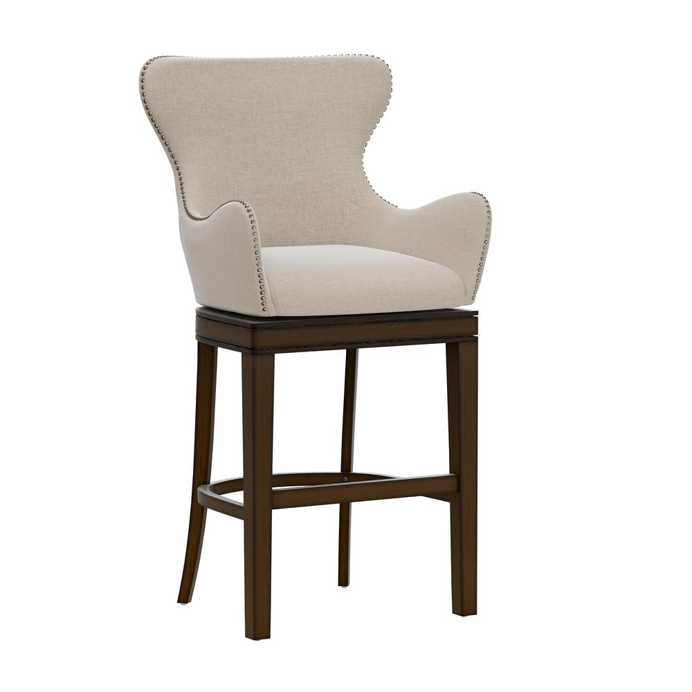 Hillsdale Furniture Caydena Memory Return Swivel Wood Bar Height Stool, Rustic Gray with Cream Fabric. Picture 1
