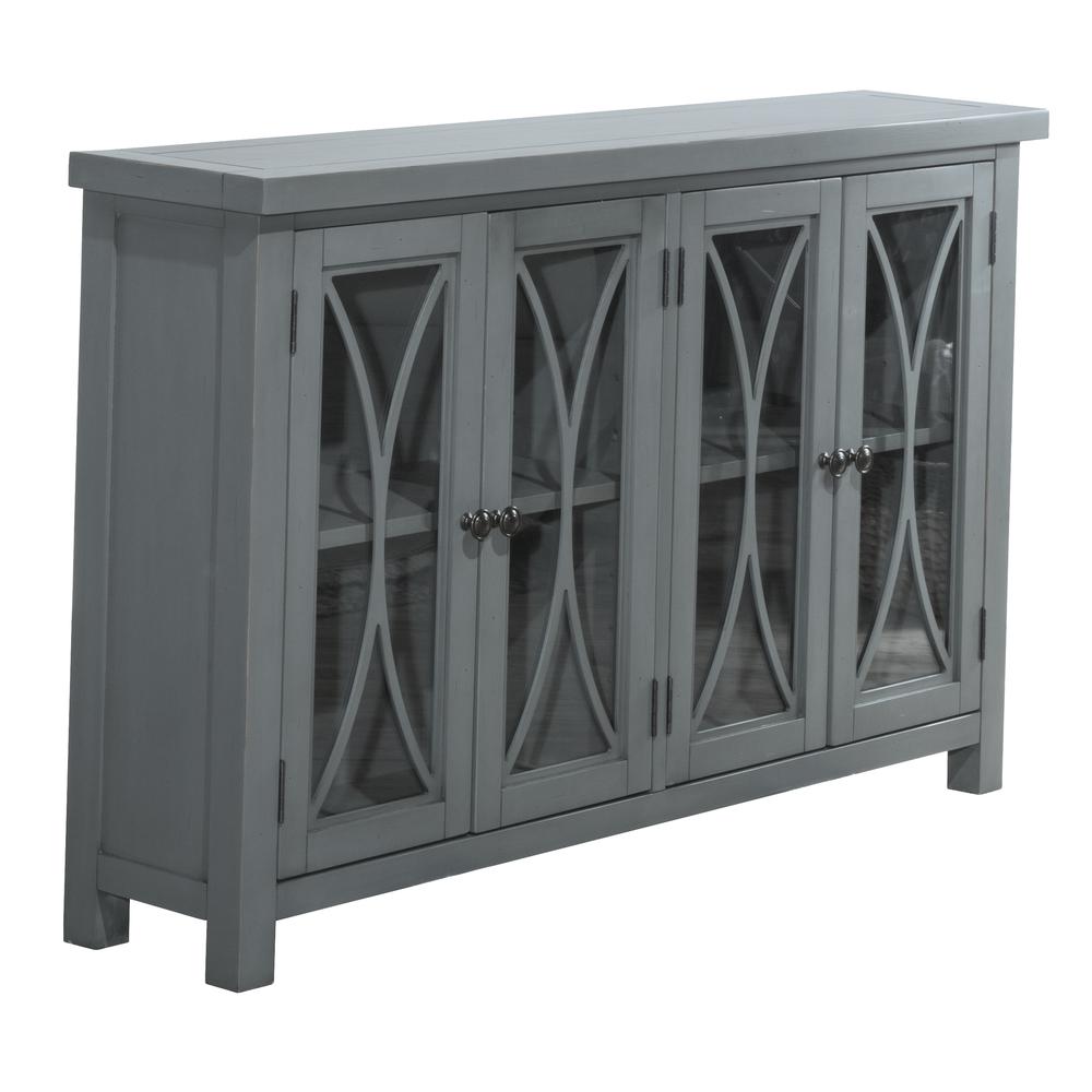Wood 4 Door Console Cabinet, Robin Egg Blue. Picture 1