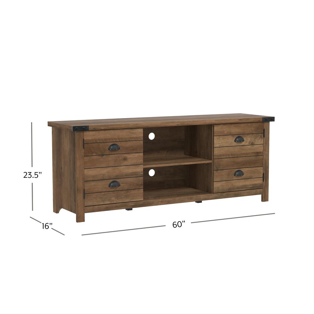Wood 60 inch TV Stand with 2 Doors and Shelves, Knotty Oak. Picture 7