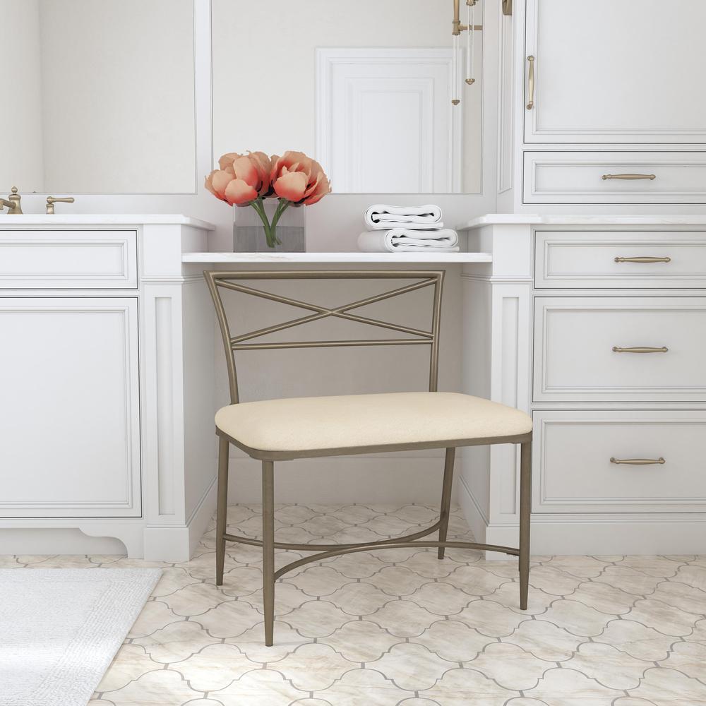 Wimberly Modern X-Back Metal Vanity Stool, Champagne Gold with Cream Fabric. Picture 9