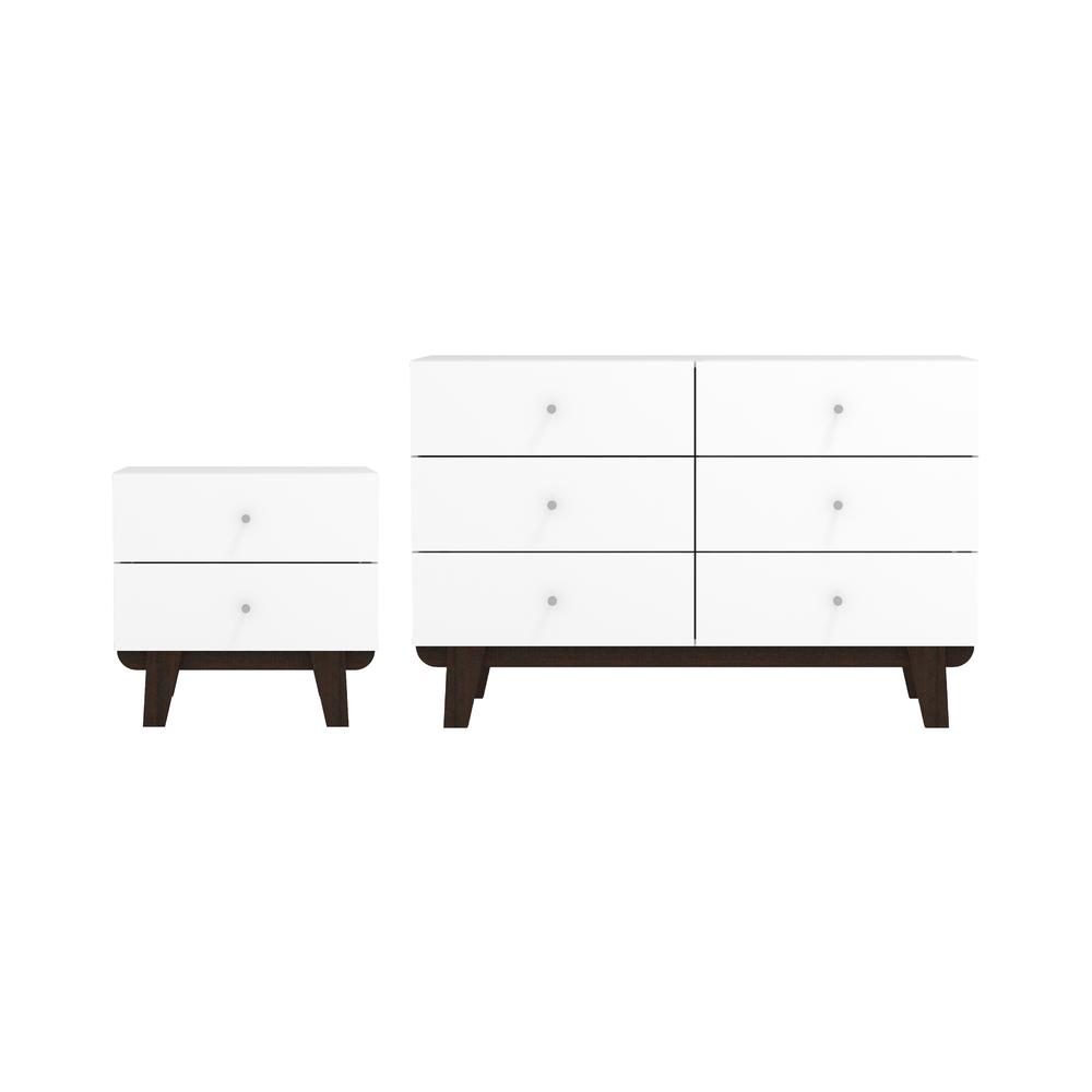 Hillsdale Kincaid Wood 6 Drawer Dresser and 2 Drawer Nightstand, Matte White. Picture 1