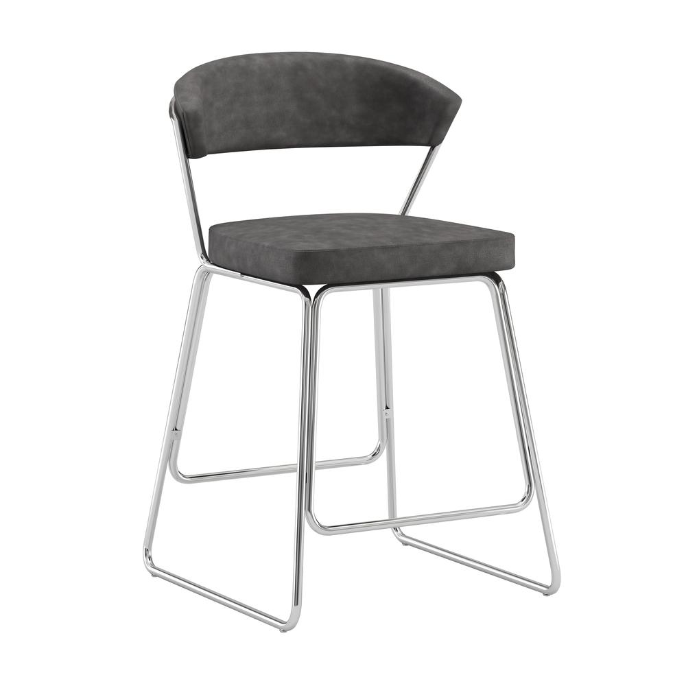 Hillsdale Furniture Hanley Metal Counter Height Stool, Chrome with Black Faux Leather. Picture 1