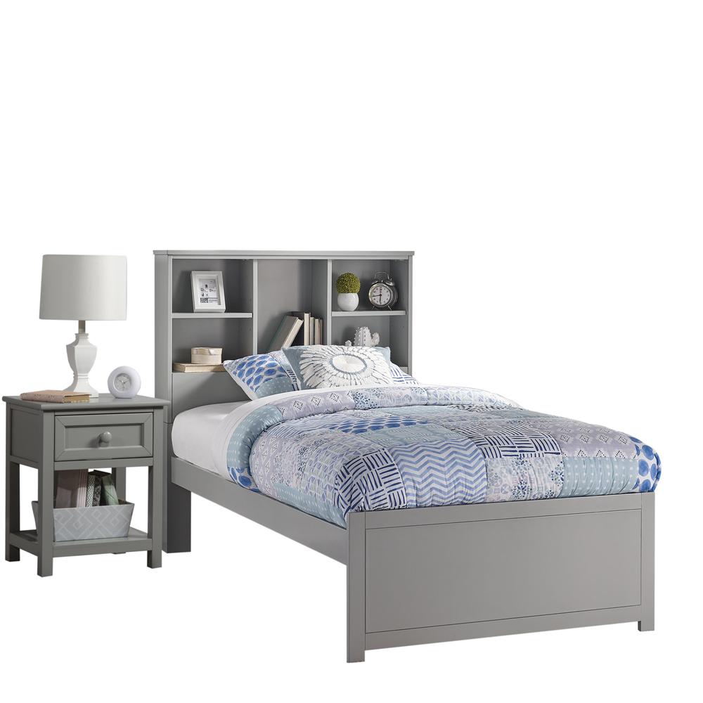 Twin Bookcase Bed with Nightstand, Gray. The main picture.