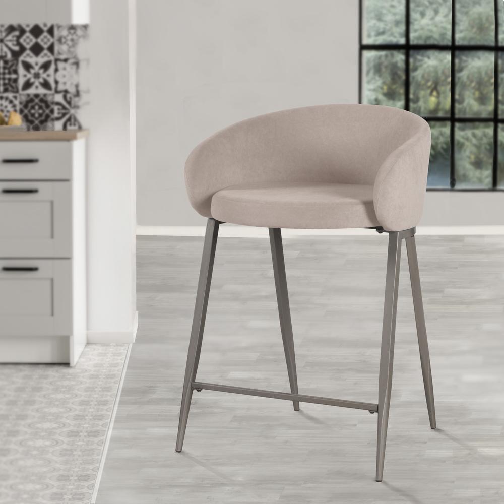 Cromwell Metal Counter Height Stool, Taupe Velvet. Picture 3