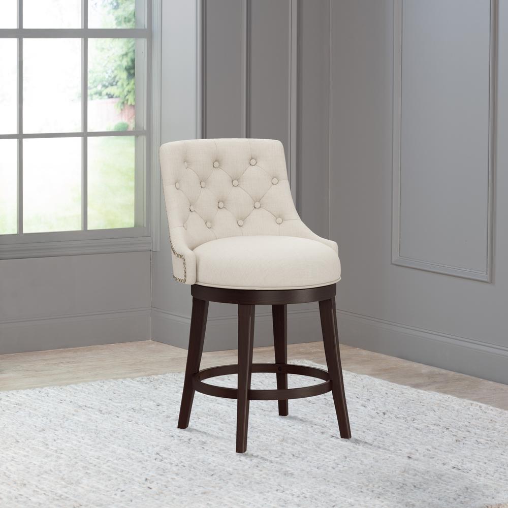 Halbrooke Wood Counter Height Swivel Stool, Cream Fabric. Picture 3