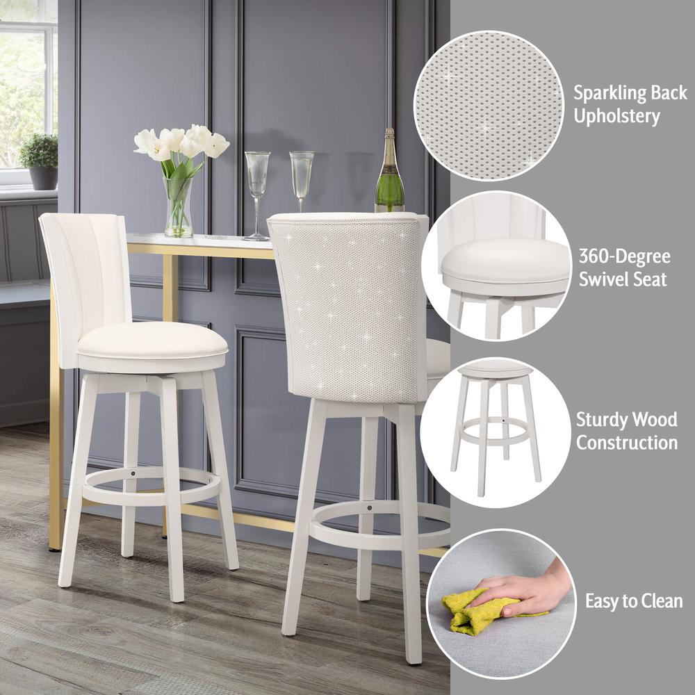 Gianna Wood Bar Height Swivel Stool with Upholstered Back, White. Picture 6