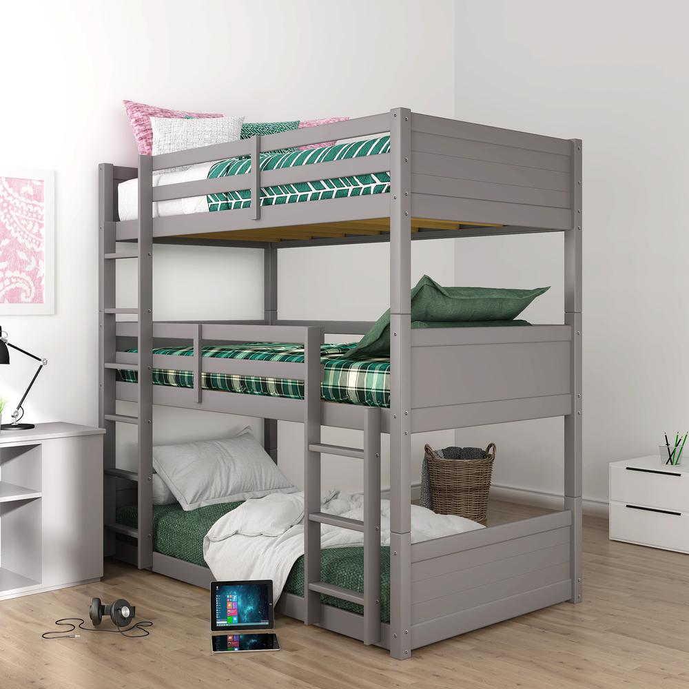 Living Essentials by Hillsdale Capri Wood Triple Bunk Bed, Gray. Picture 2