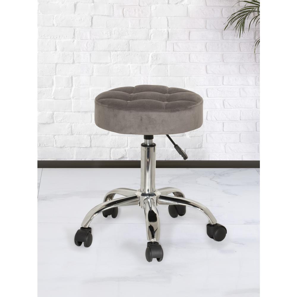 Tufted Adjustable Backless Vanity/Office Stool with Casters, Gray. Picture 2