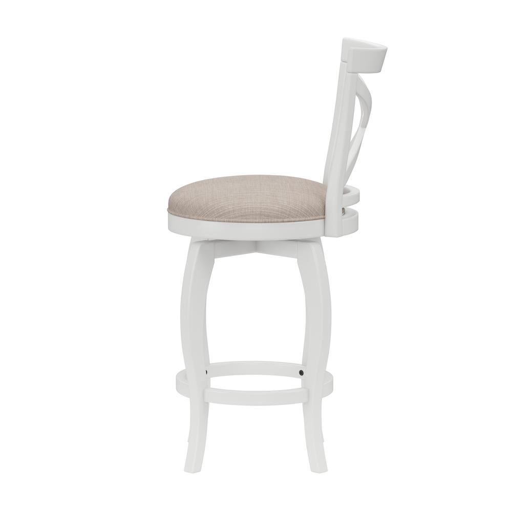 Ellendale Wood Counter Height Swivel Stool, White with Beige Fabric. Picture 5