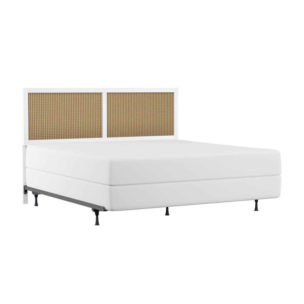 Serena Wood and Cane Panel King Headboard with Frame, White. Picture 1