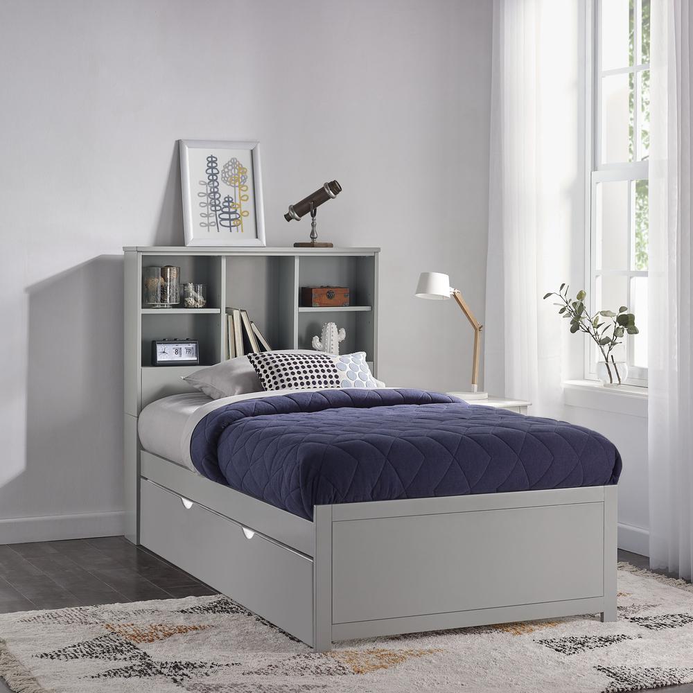 Twin Bookcase Bed with Trundle, Gray. Picture 3