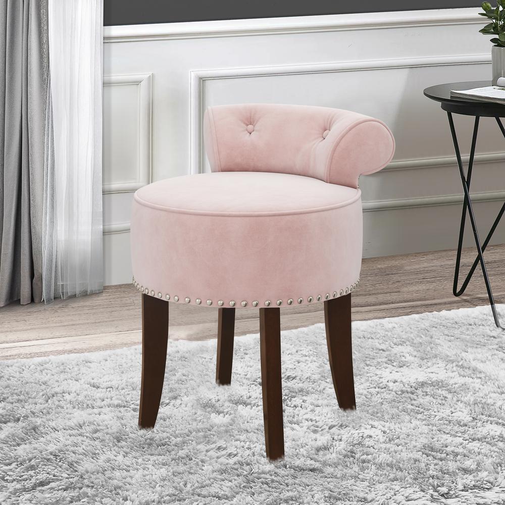 Hillsdale Furniture Lena Wood and Upholstered Vanity Stool, Espresso with Pink Fabric. Picture 3