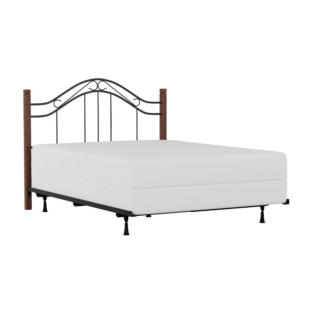 Matson Full/Queen Metal Headboard with Frame and Cherry Wood Posts, Black. Picture 1