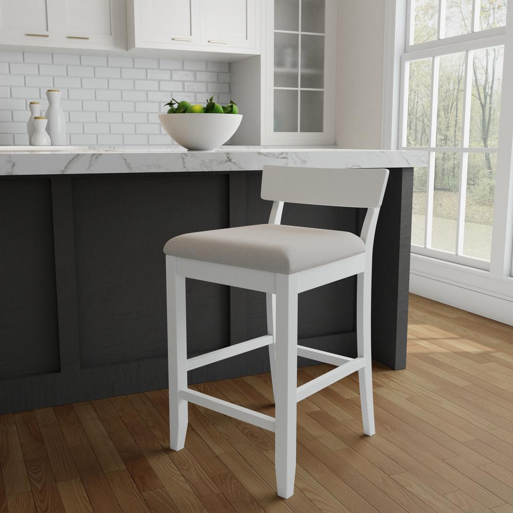 Wood and Upholstered Counter Height Stool, Sea White. Picture 2