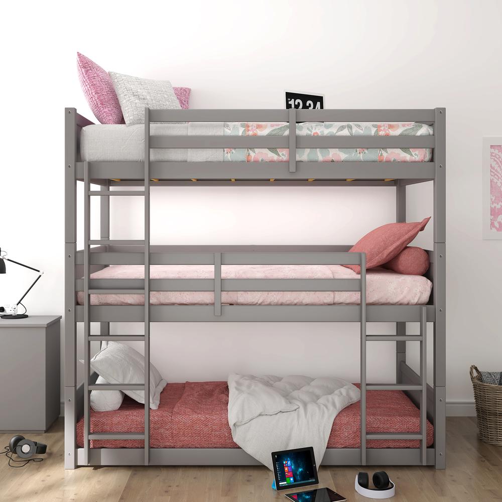 Living Essentials by Hillsdale Capri Wood Triple Bunk Bed, Gray. Picture 4