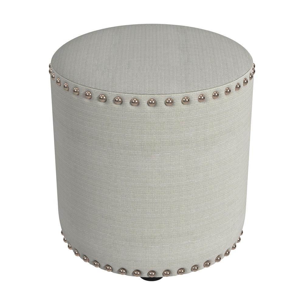Laura Round Backless Upholstered Vanity Stool, Light Linen Gray. Picture 3