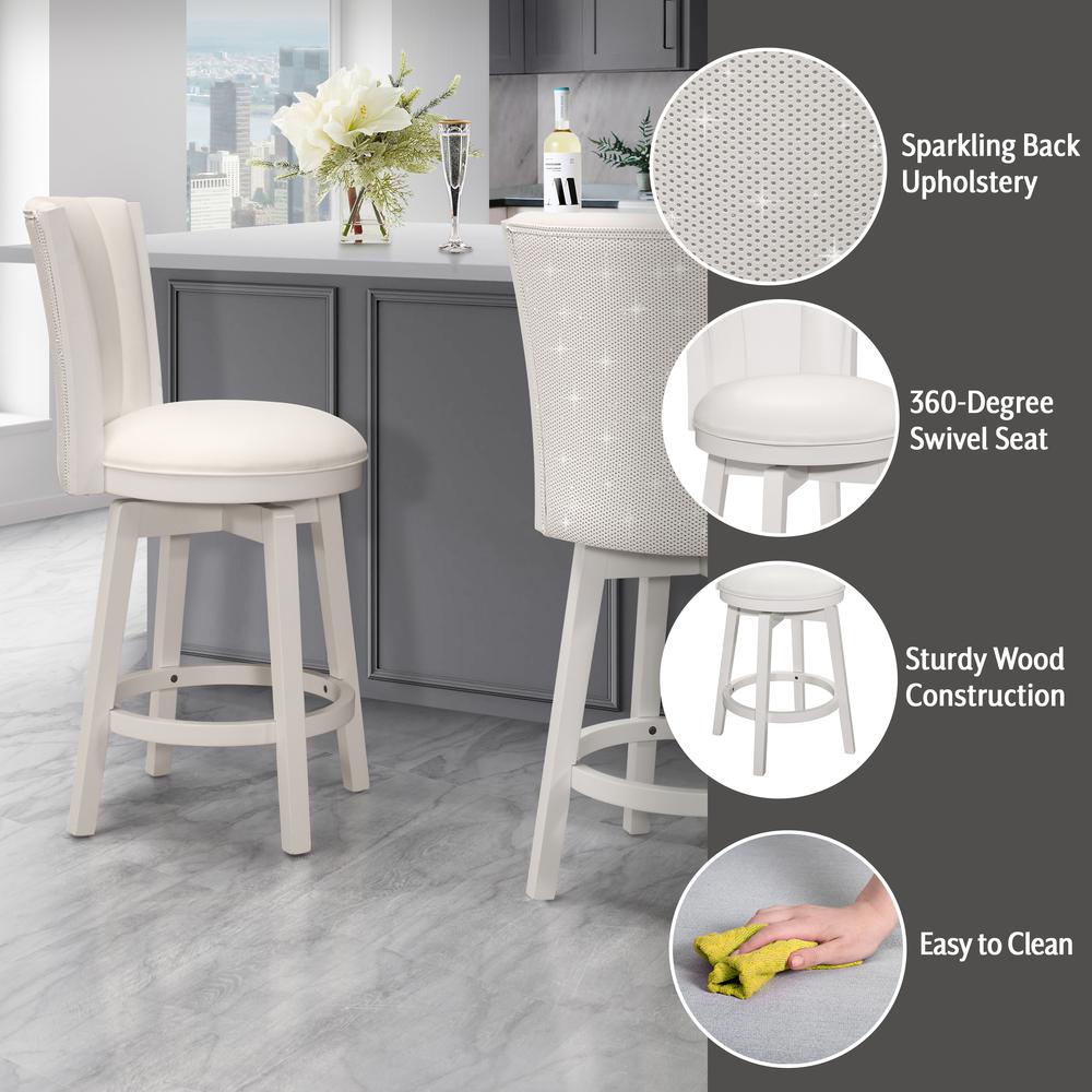 Gianna Wood Counter Height Swivel Stool with Upholstered Back, White. Picture 6