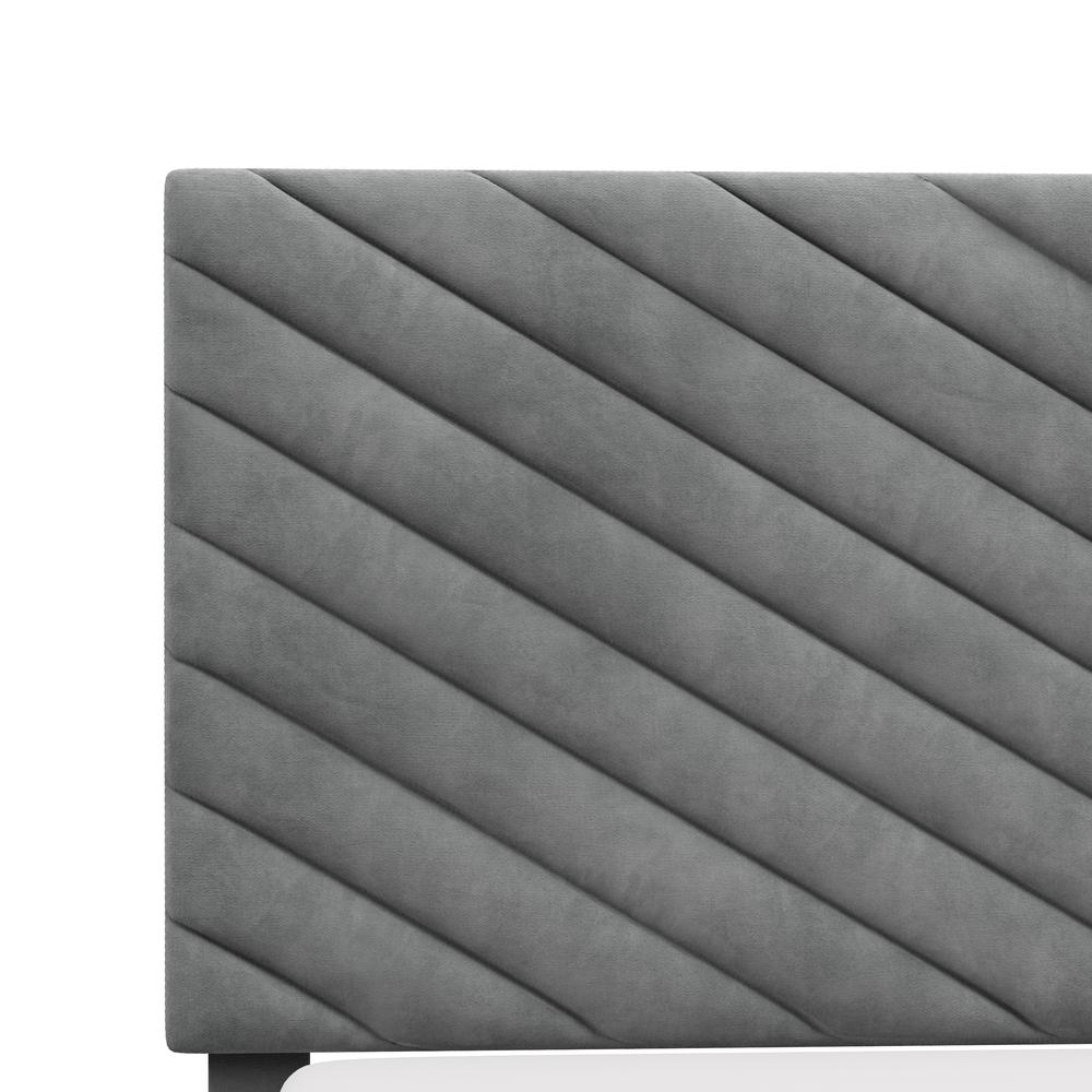 Crestwood Upholstered Chevron Pleated Queen Headboard, Platinum. Picture 7