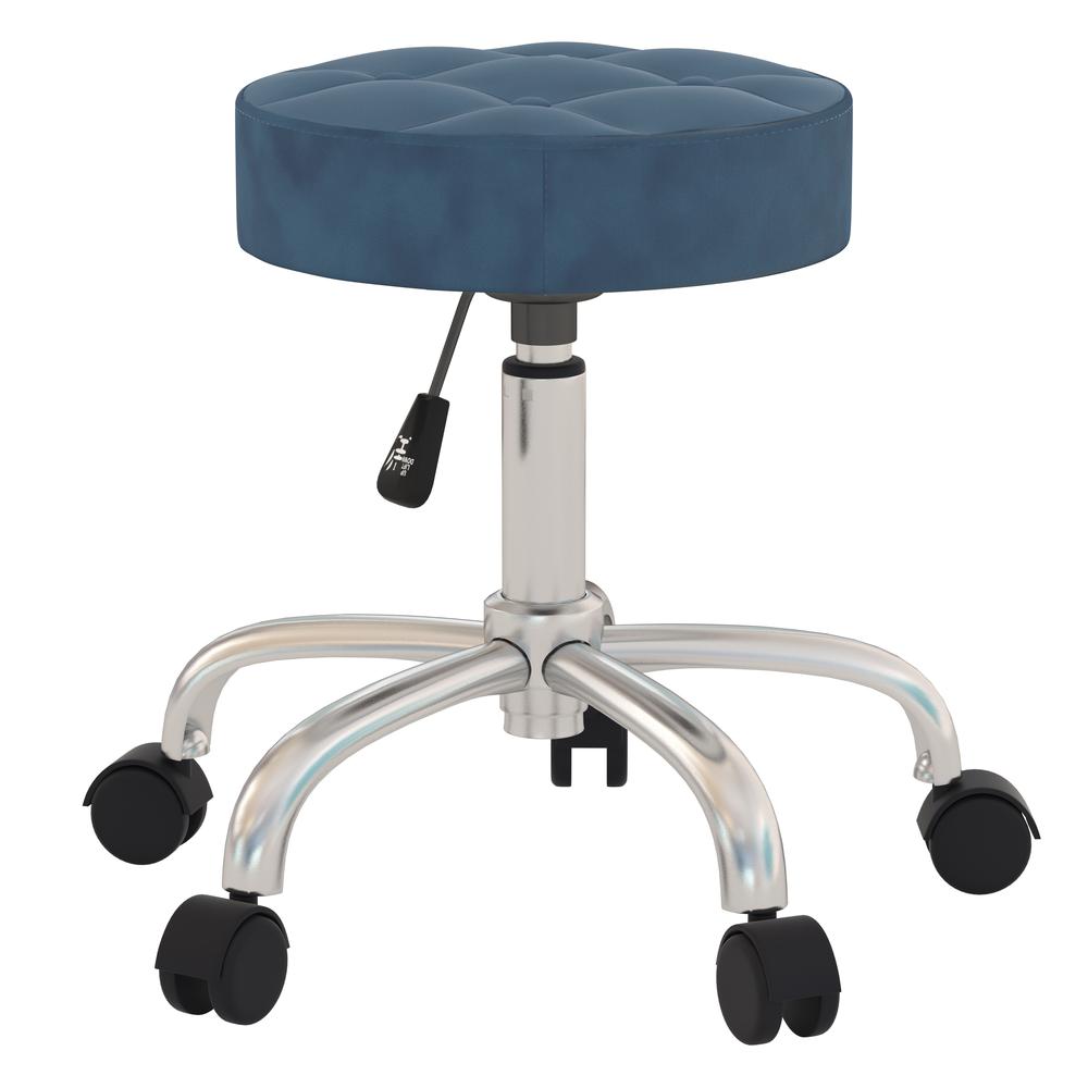 Adjustable Backless Vanity/Office Stool, Chrome with Chrome with Blue Velvet. Picture 1