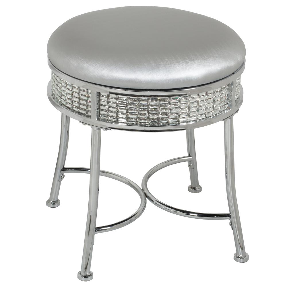 Venice Backless Faux Diamond Band Vanity Stool, Chrome. Picture 1