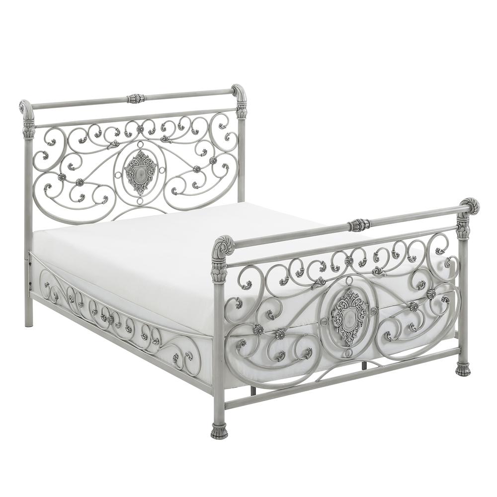Mercer Queen Metal Sleigh Bed, Brushed White. Picture 1