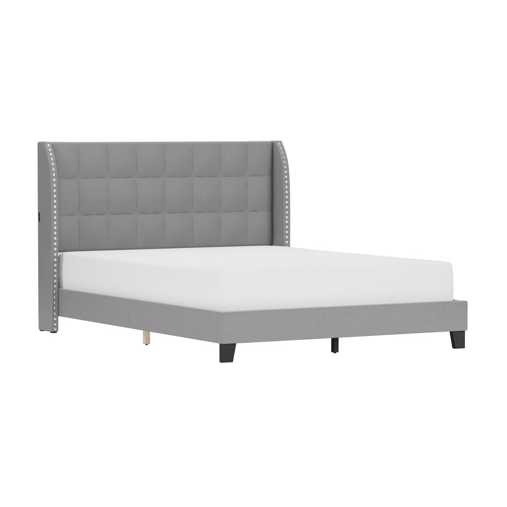 Buchanan Upholstered Tufted Queen Platform Bed with 2 Dual USB Ports. Picture 1