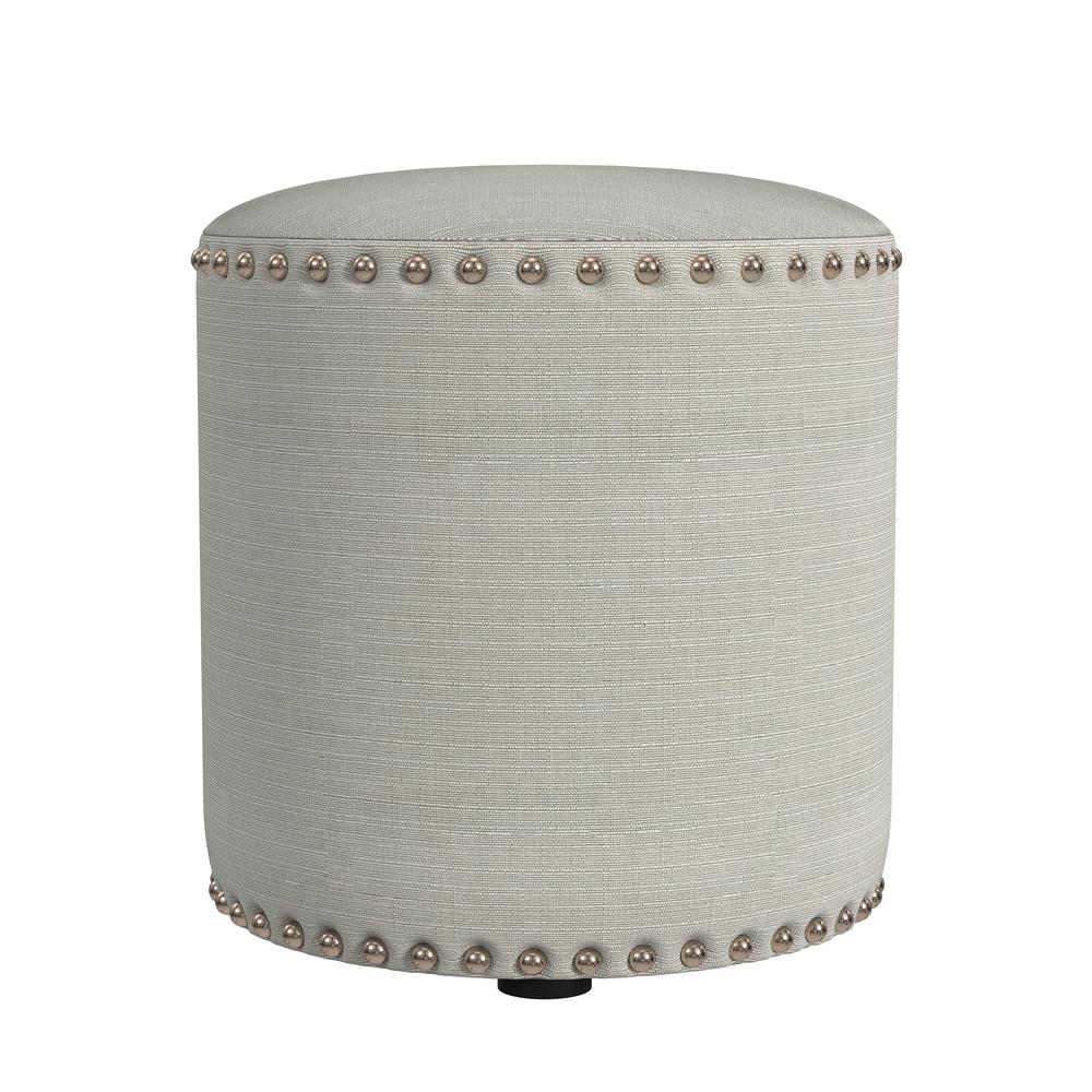 Laura Round Backless Upholstered Vanity Stool, Light Linen Gray. Picture 1