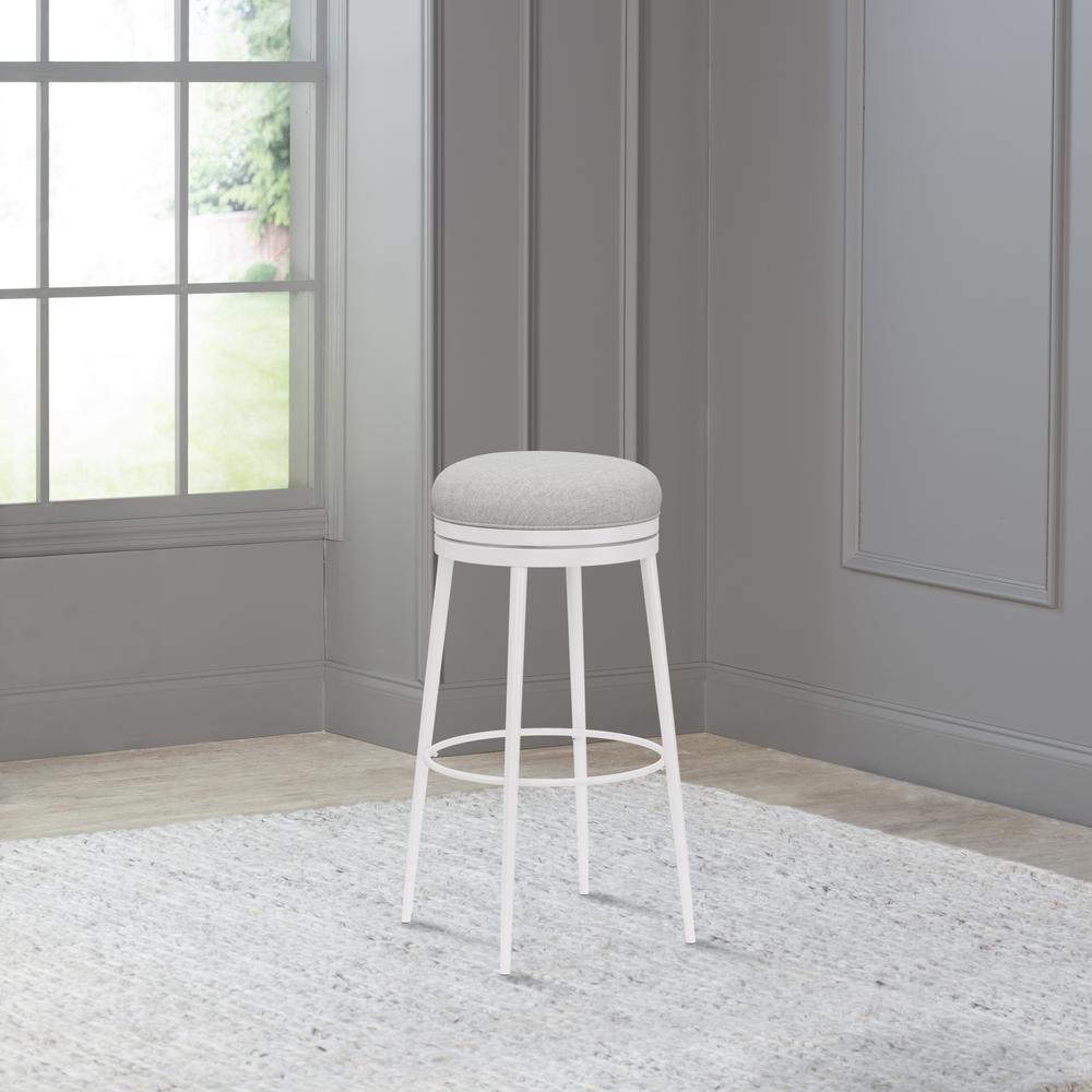 Aubrie Metal Backless Bar Height Swivel Stool, White. Picture 3