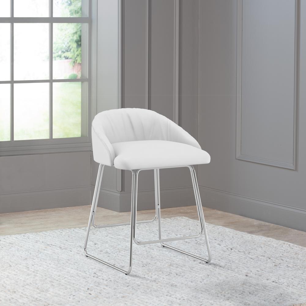 Boyle Metal Counter Height Stool, Chrome with White Faux Leather. Picture 4